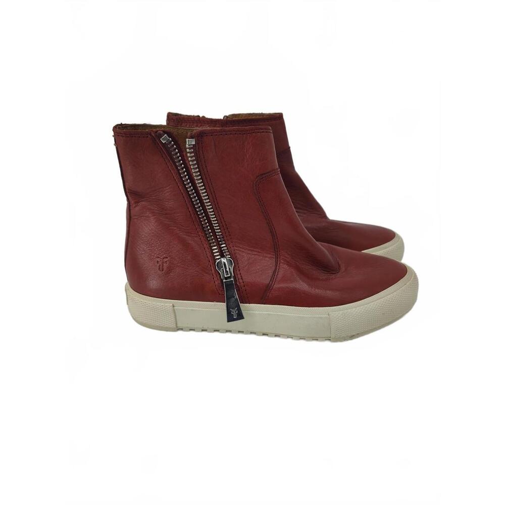 Frye Leather Gia Lug Zip Ankle Booties High Top Sneaker Size 7 Gloria Red Clay - Picture 2 of 13